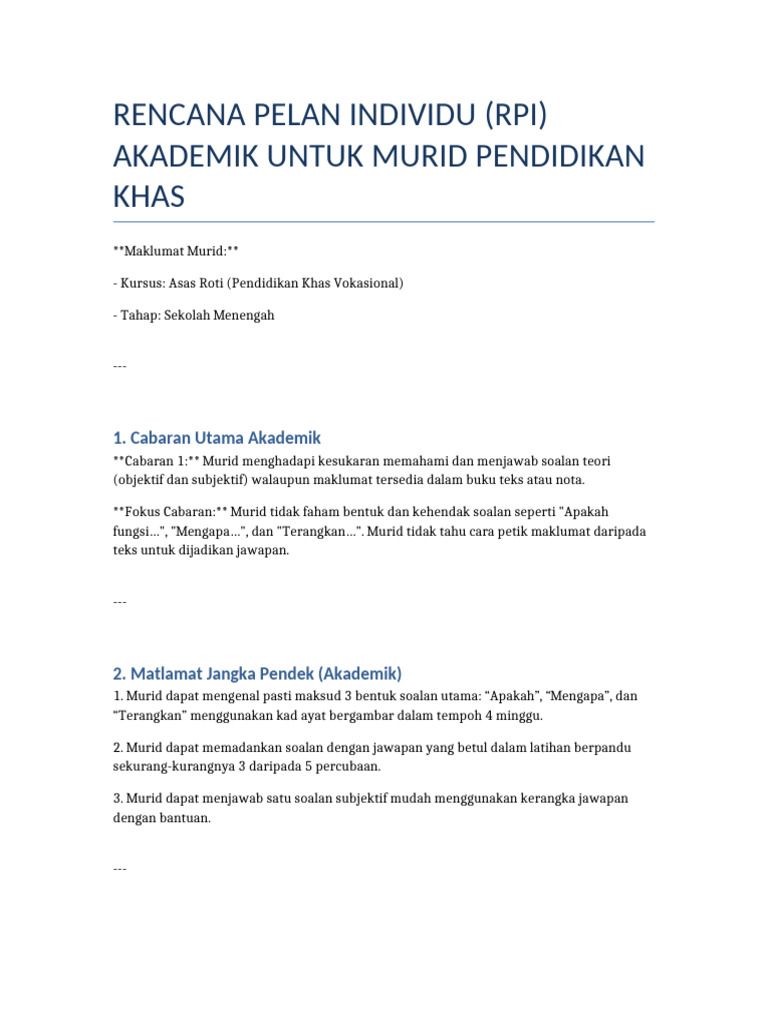 RPI Akademik MuridPK | PDF