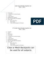 Clear or Mesh Backpacks Can Be Used For All Subjects: 8 Grade Social Studies Supplies List 2012 - 2013