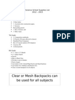 2012 Ortiz Science Supplies List