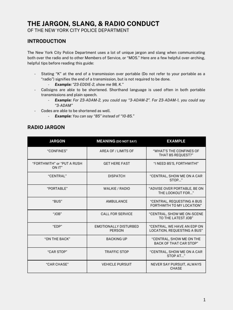 NYPD - Jargon, Slang, & Radio Conduct | PDF | New York City Police ...