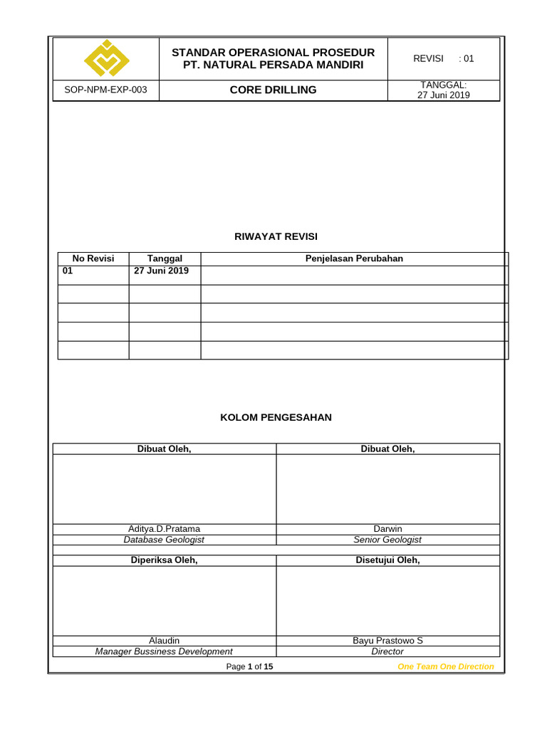 Sop NPM Exp 003 Core Drilling | PDF