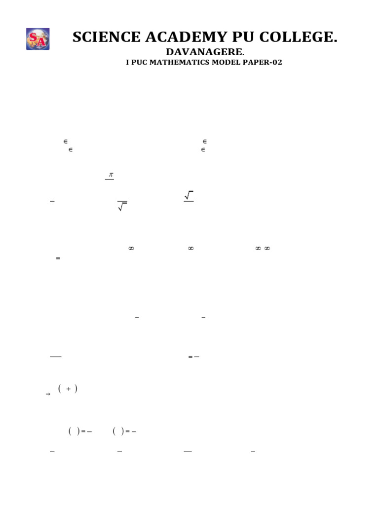 I Puc Mathematics Modelpaper - 02 | PDF | Elementary Mathematics ...