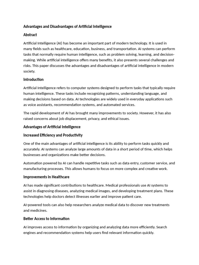 Advantages and Disadvantages of Artificial Intelligence | PDF ...