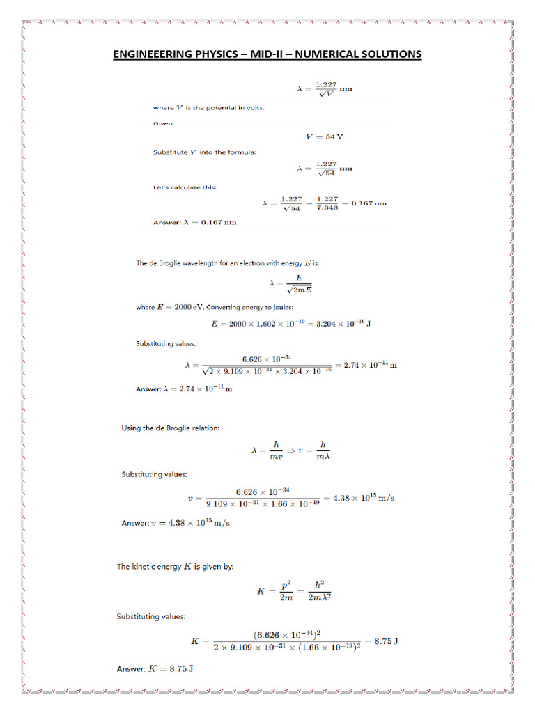 Engineeering Physics Mid-II Numerical Solutions | PDF