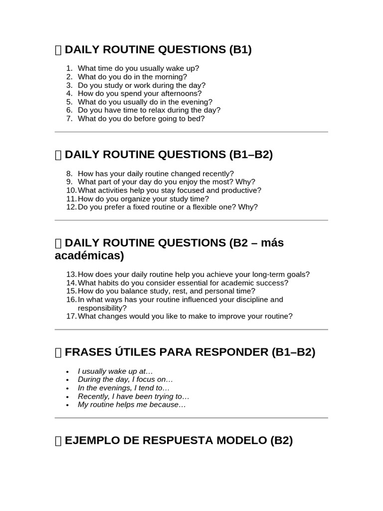 ? Daily Routine Questions | PDF