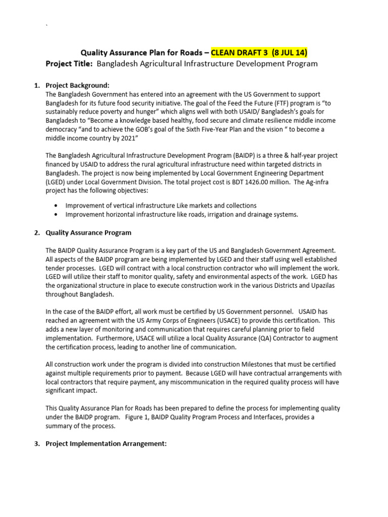 Quality Assurance Plan Roads Draft3clean | PDF | Quality Assurance ...