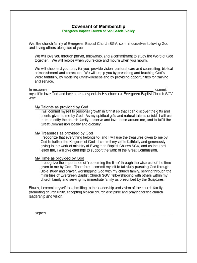 Covenant of Membership - EBCSGV | PDF