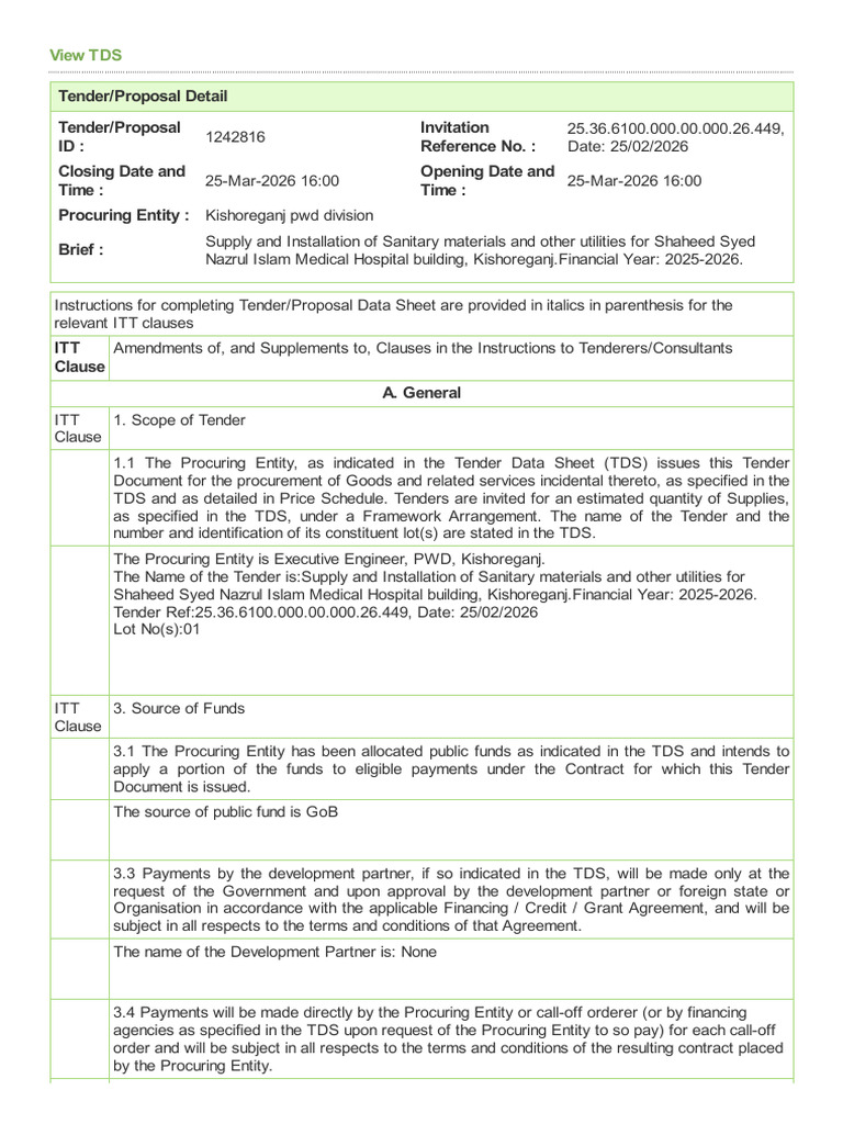 Section2 - Tender Data Sheet-70 | PDF | Economies