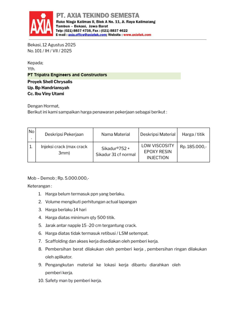 Crack Injection - Epoxy Inj Tripatra Shell | PDF