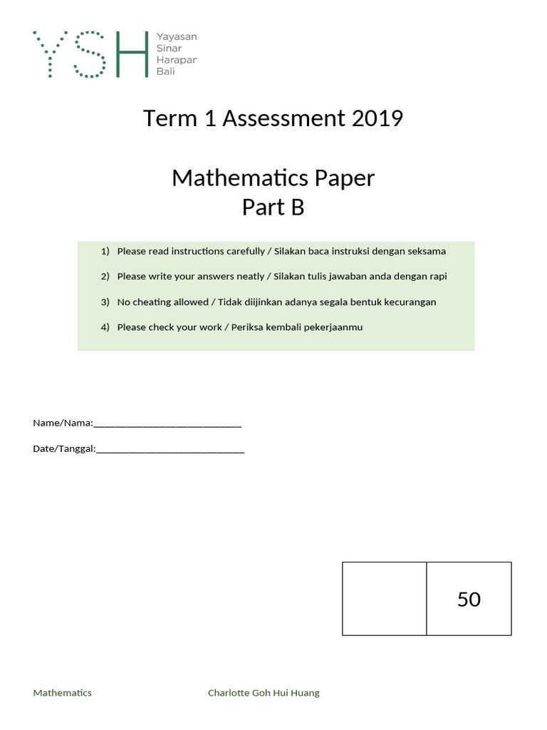Term 1 Assessment 2019 Part B Matematika or Science | PDF