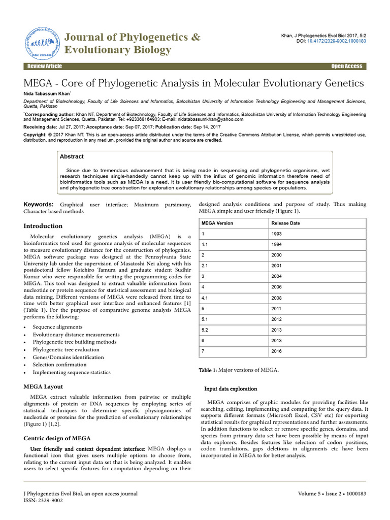 Mega Core of Phylogenetic Analysis in Molecular Evolutionary Genetics ...