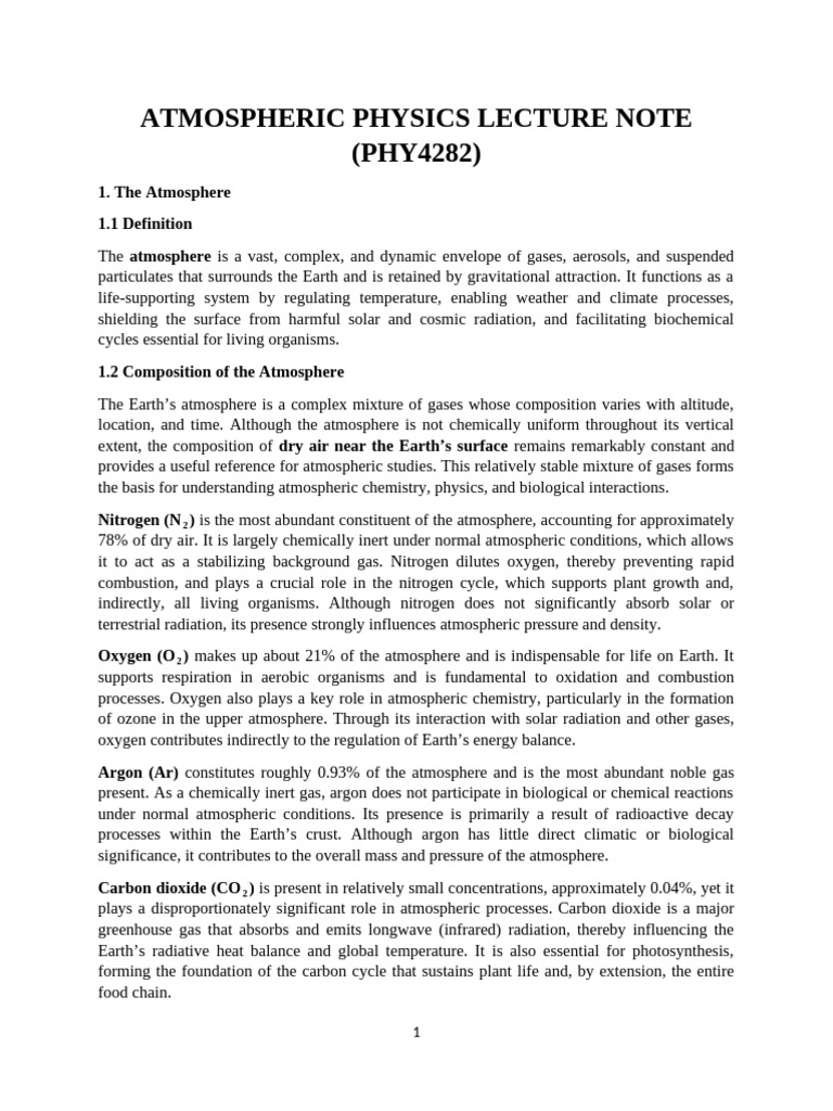 Atmospheric Physics Lecture Note | PDF | Atmosphere Of Earth ...