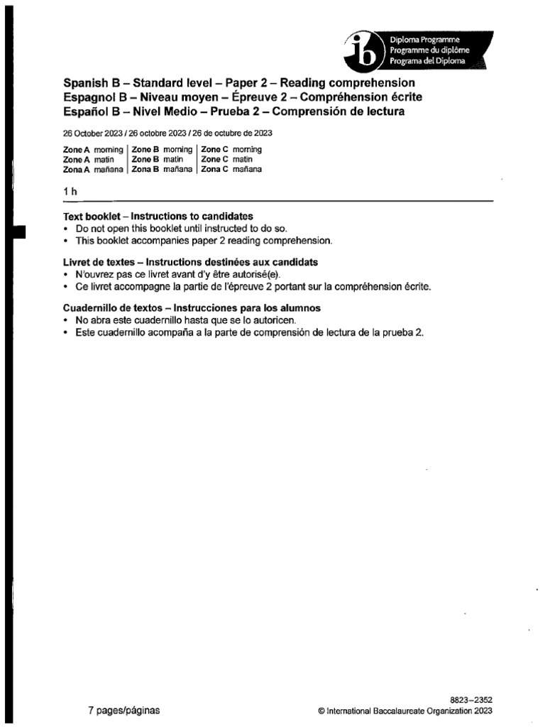 2023 - NOVEMBER - Spanish B - Standard Level - Paper 2 - Reading ...