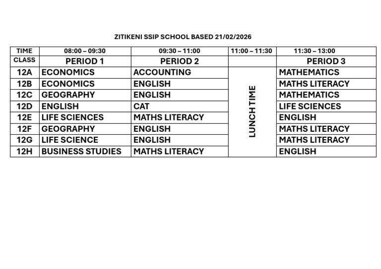21 Feb Time Table | PDF