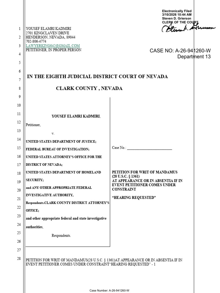 Petition For Writ of MANDAMUS Us District Court MGM GRAND RESORTS ...