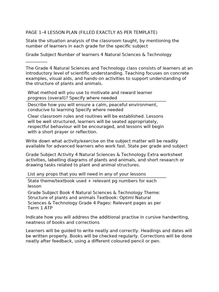 Grade 4 NST Lesson Plan Term 1 Week 3-4 | PDF | Learning | Lesson Plan