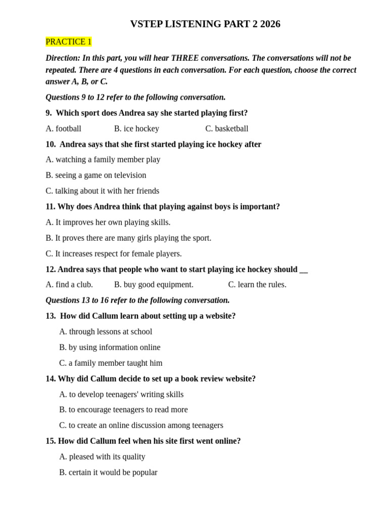 Vstep Listening Part 2 2026 | PDF | Password