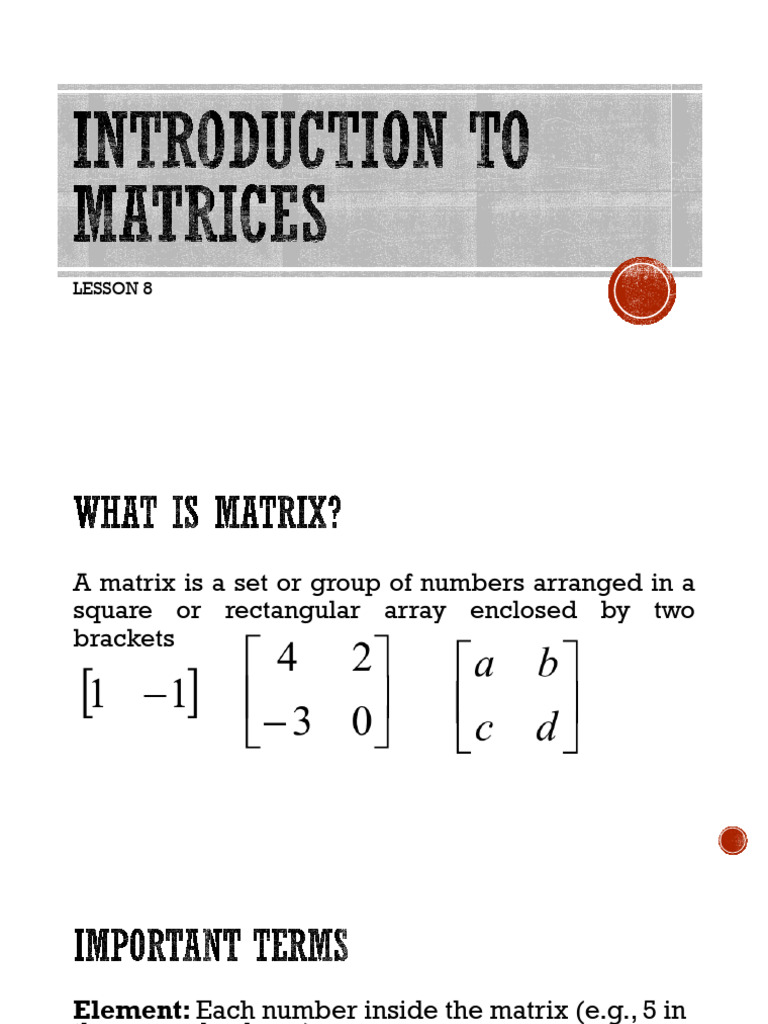 Lesson 8 Introduction To Matrix | PDF | Matrix (Mathematics ...