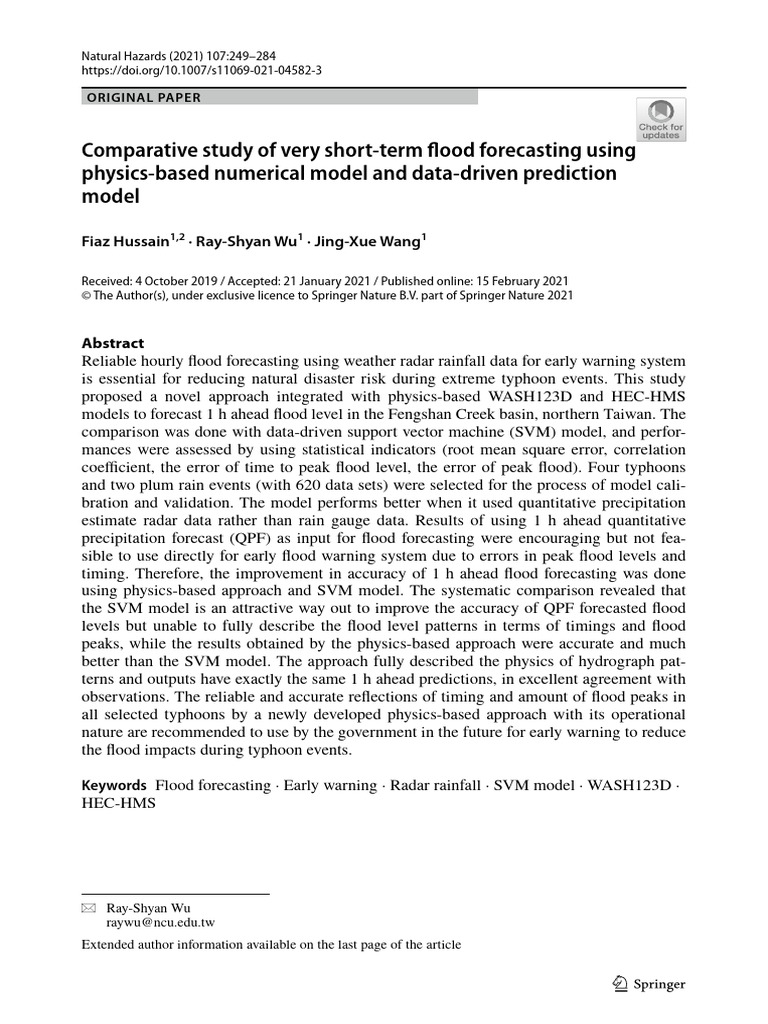 Comparative Study of Very Short Term Flood Forecasting Using Physics ...