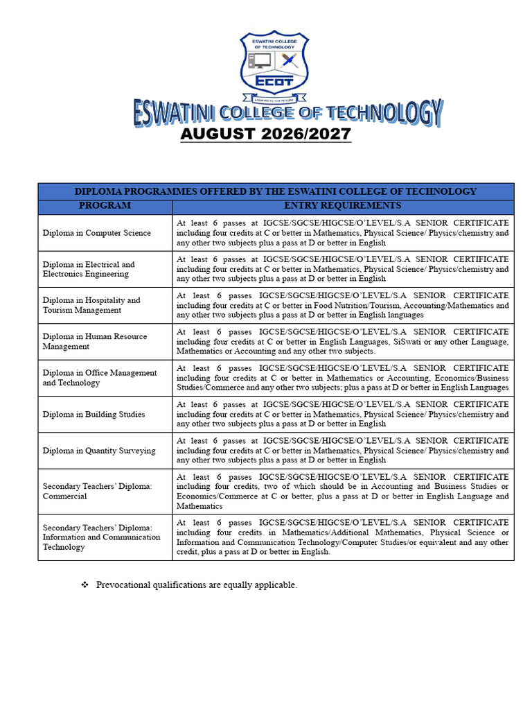 Ecot Prospectus August 2026 | PDF | High School Diploma | Secondary ...