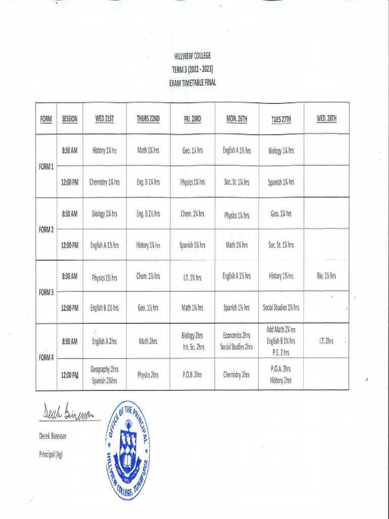 Exam Timetable Term 3 (2022-2023) | PDF