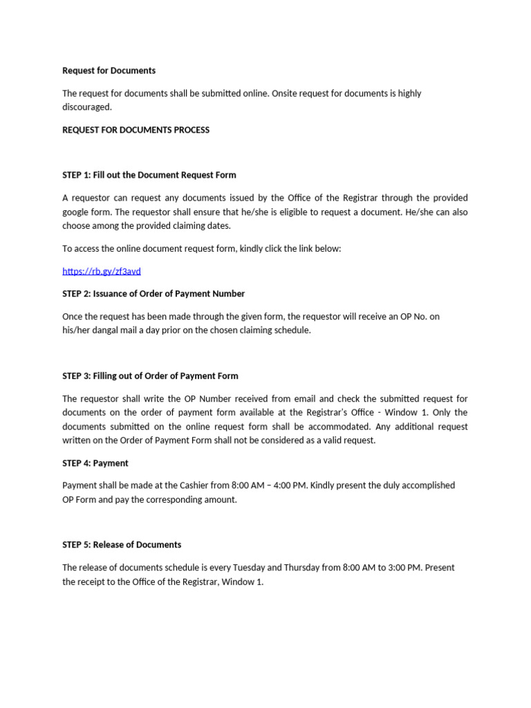 Request For Documents Process and Guidelines | PDF