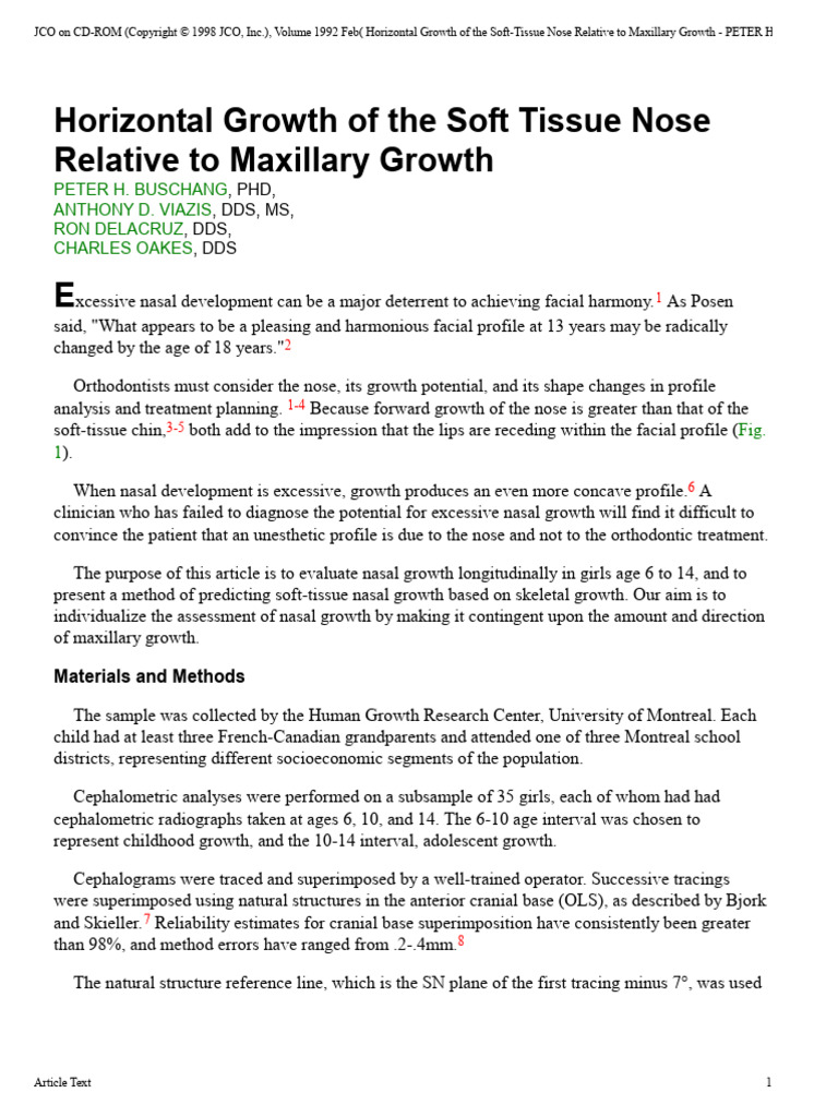 Horizontal Growth of The Soft-Tissue Nose Relative To Maxillary GR | PDF