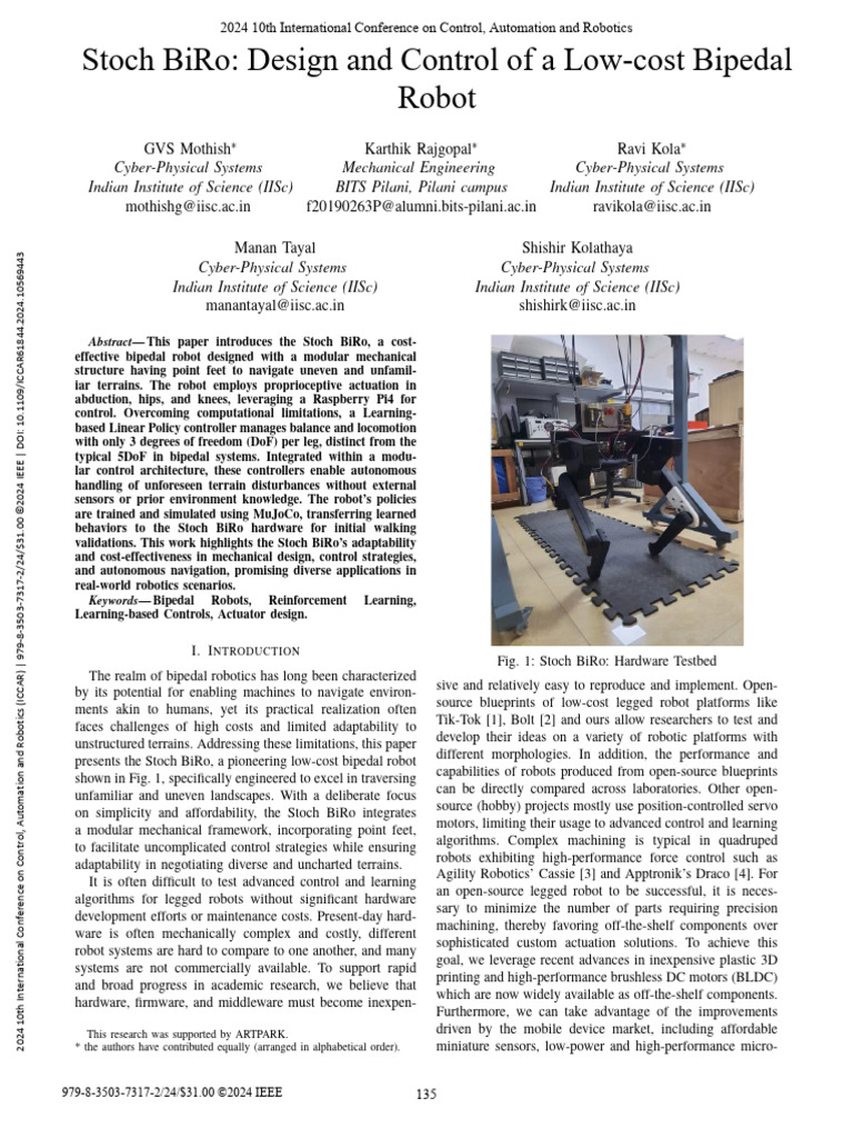 Stoch BiRo Design and Control of A Low-Cost Bipedal Robot | PDF ...