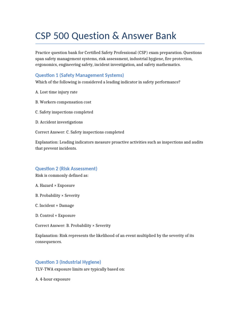 CSP 500 Question Answer Bank | PDF | Hazards | Occupational Hygiene