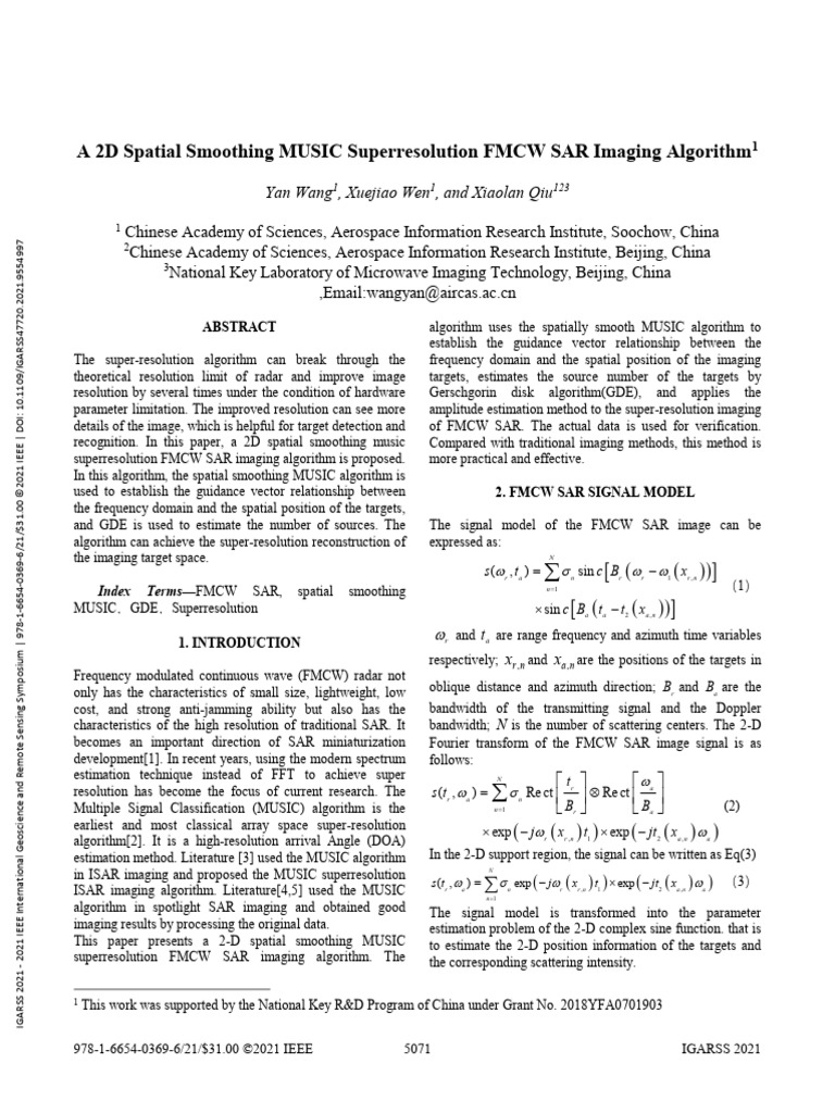 A 2D Spatial Smoothing MUSIC Superresolution FMCW SAR Imaging ...