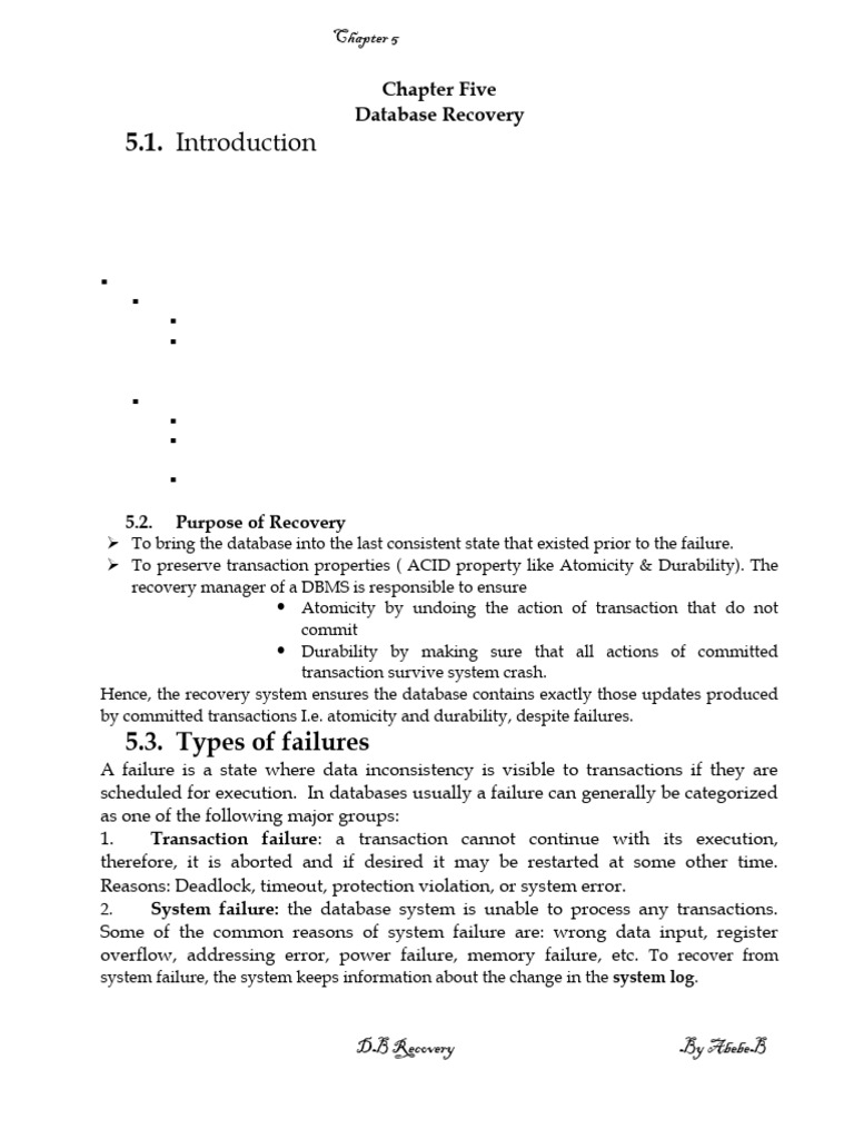 Chapter-5 Database Recovery Techniques | PDF | Database Transaction ...