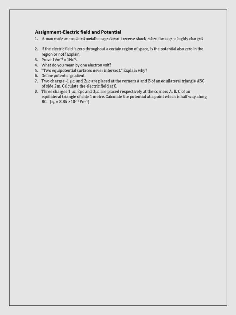 Assignment-Electric Potential 082 | PDF