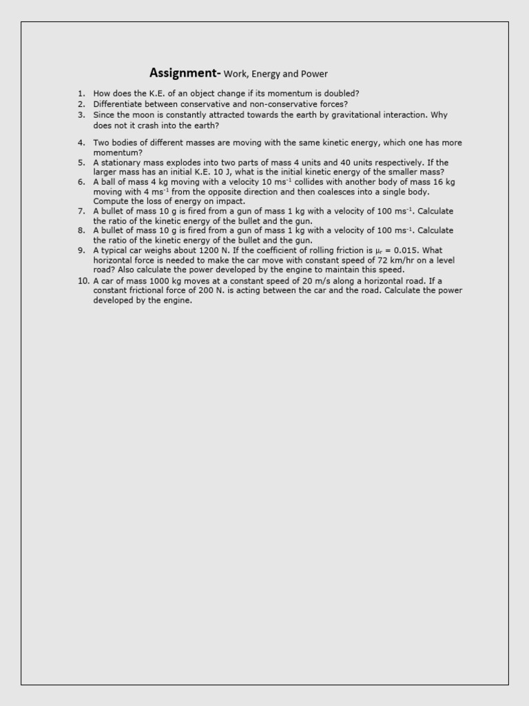 Assignment-Work, Energy and Power | PDF