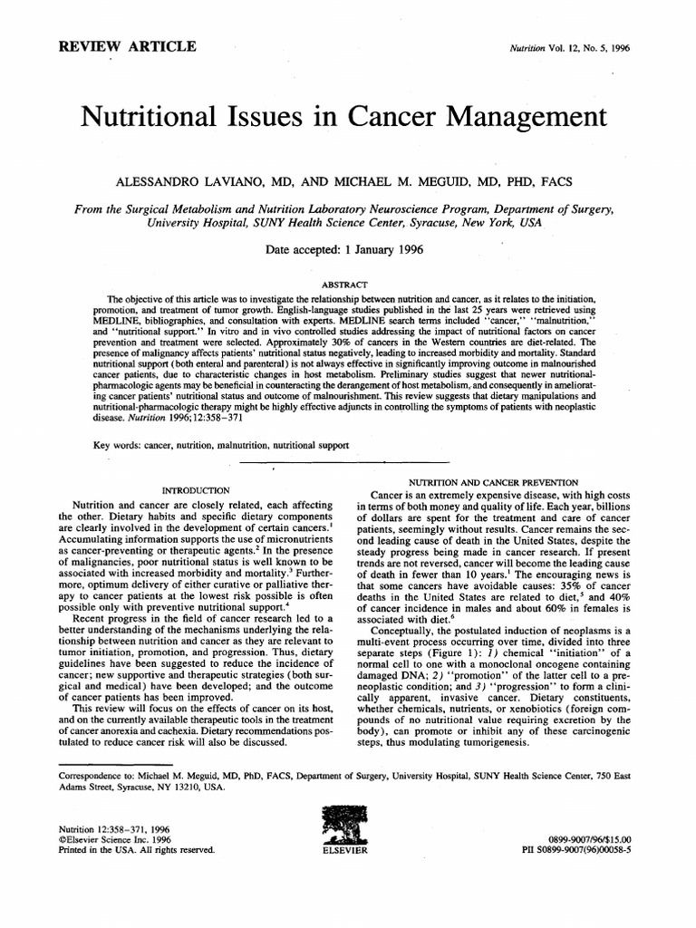 Nutritional Issues in Cancer Management | PDF | Cancer | Chemotherapy