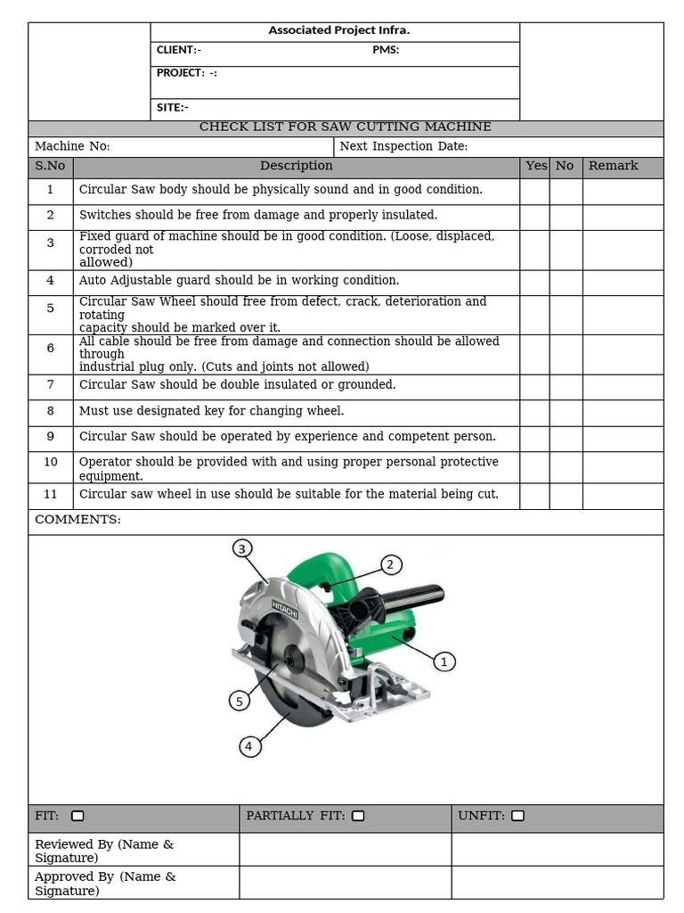 Hse - 04 Checklist For Saw Cutting Machine | PDF