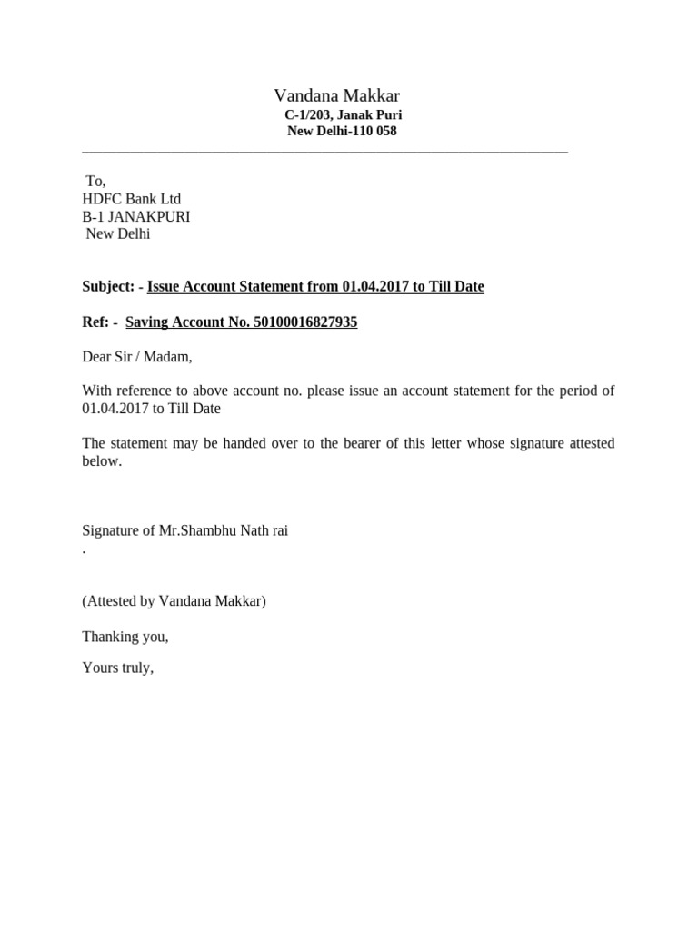 Letter For Bank Statement (Recovered) | PDF | Personal Finance | Banks