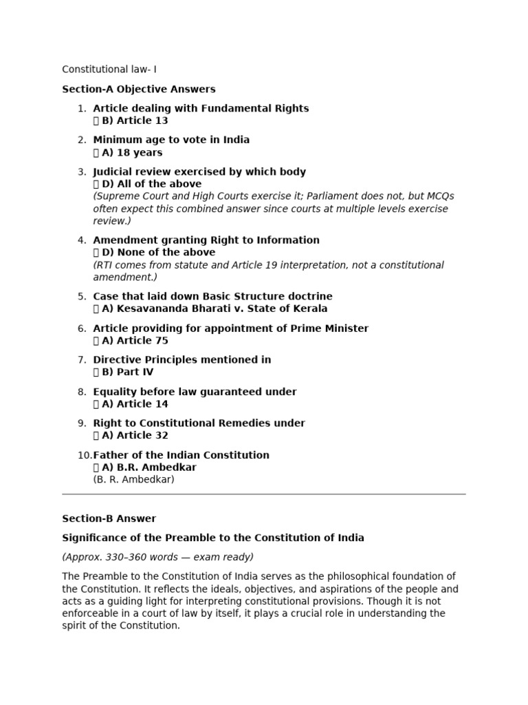 Constitutional Law - I | PDF | Constitution | Separation Of Powers