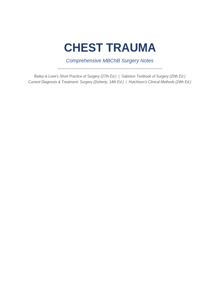 Chest Trauma MBCHB Surgery Notes | PDF | Thorax | Pulmonology