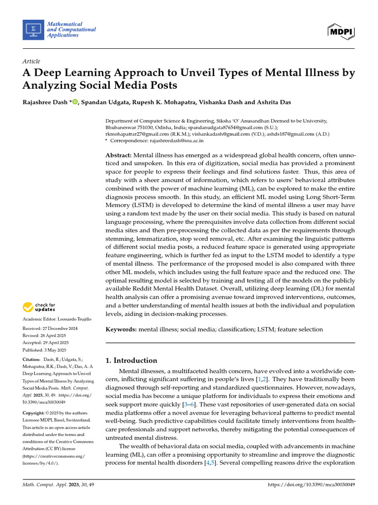 A Deep Learning Approach To Unveil Types of Mental Illness by Analyzing ...