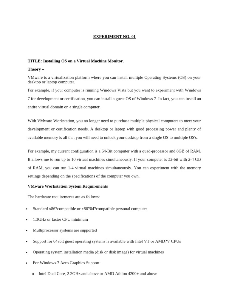 Expt. 1 Installing OS On A Virtual Machine Monitor. | PDF | Operating ...