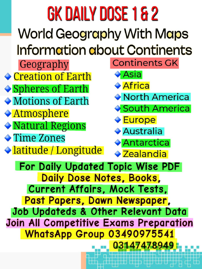 World Geography With Maps & GK About Continents by Shan Ali Junejo | PDF