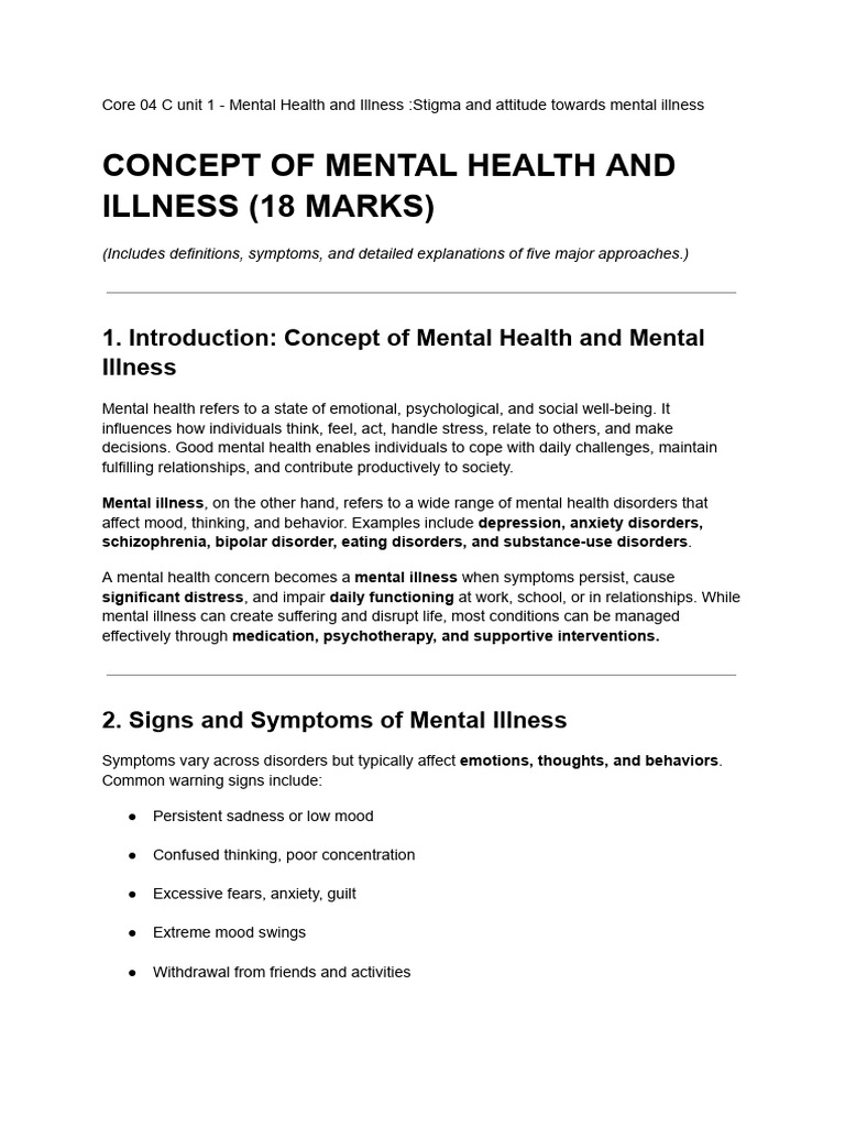 Concept of Mental Health and Illness | PDF | Mental Disorder | Stress ...