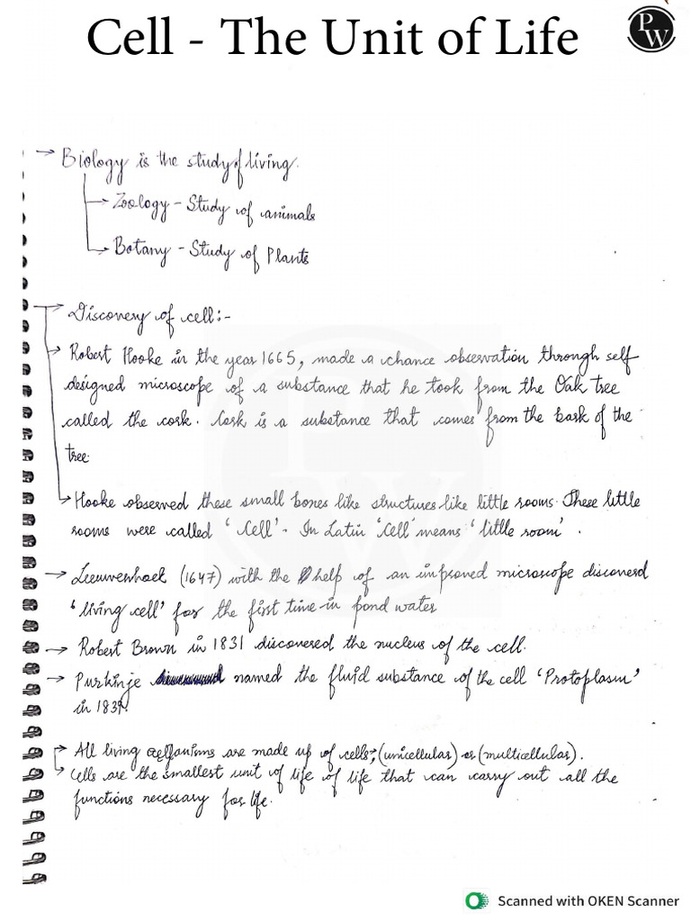 Cell - The Unit of Life Handwritten Notes | PDF