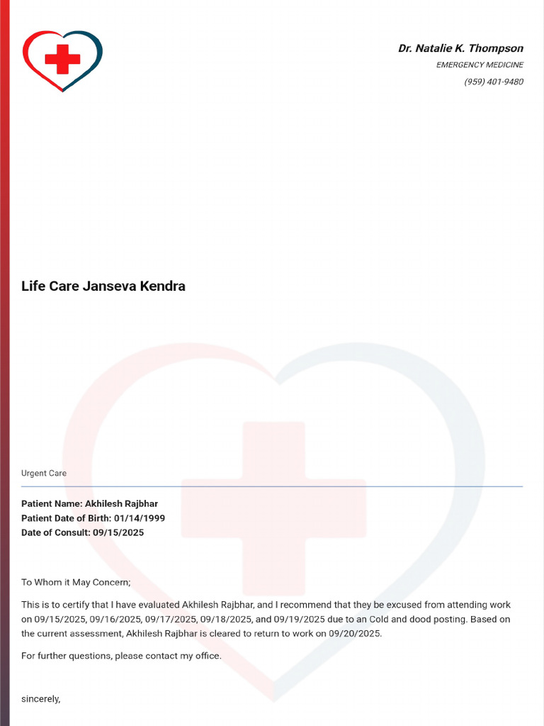 Doctor Note With Signature | PDF