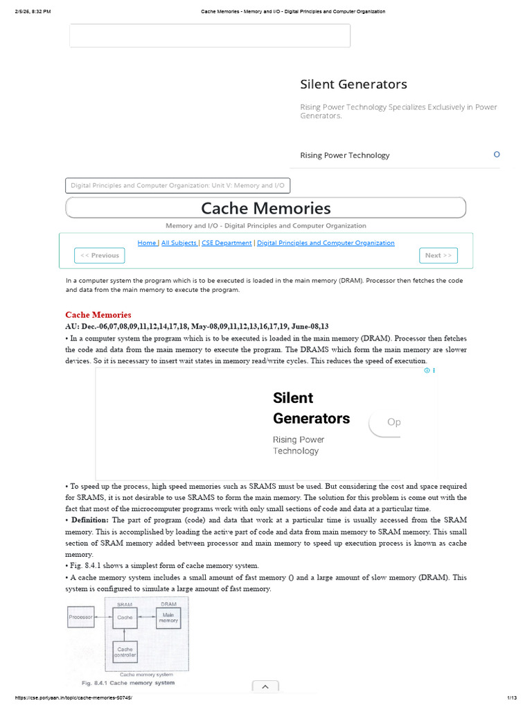 Cache Memories - Memory and I - O - Digital Principles and Computer ...