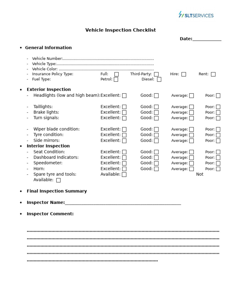 Vehicle Inspection Check List | PDF | Land Vehicles | Private Transport