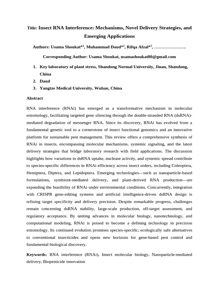 Review 2 Insect RNA Interference | PDF | Rna Interference | Small ...