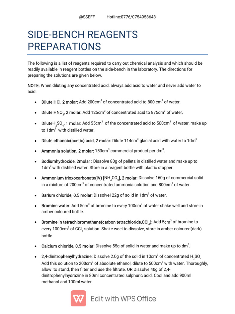 Side-Bench Reagents Preparations | PDF | Chemical Substances | Chemical ...