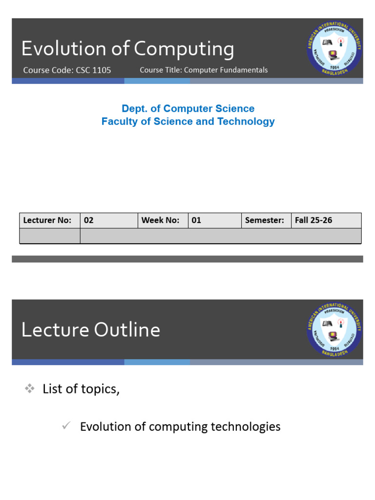 CF - LectureSlides - 02 - Evolution of Computer | PDF | Computing ...