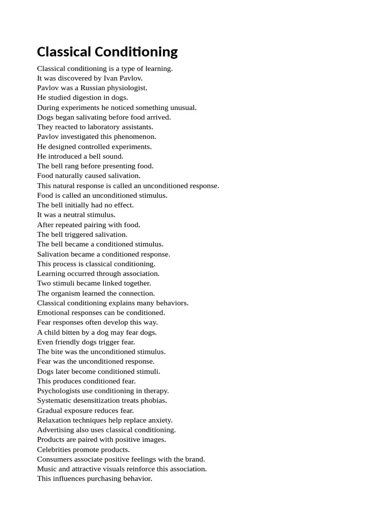 Classical Conditioning | PDF | Classical Conditioning | Fear